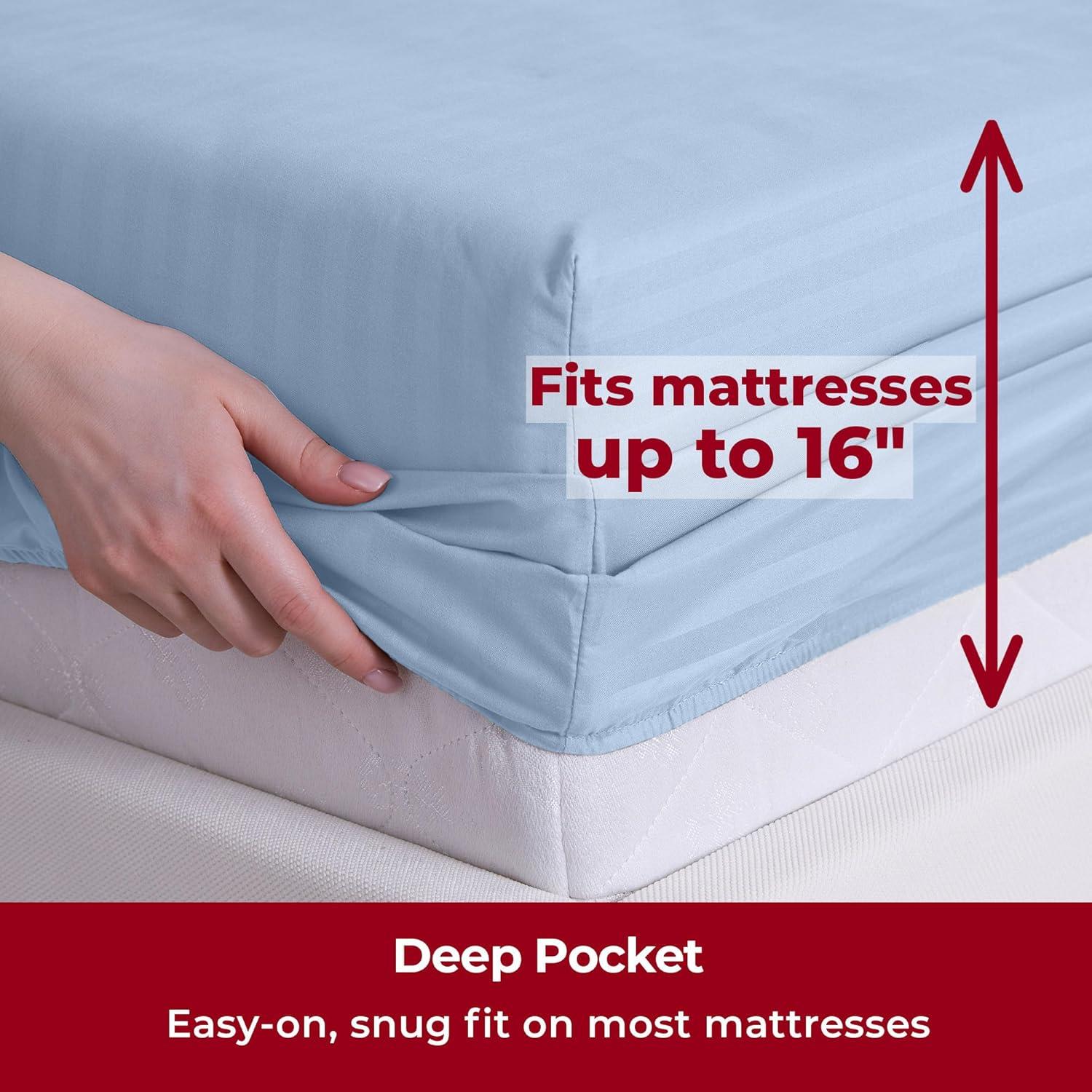 Mellanni Twin Sheets Set - 3 PC Iconic Collection Bedding - Hotel Luxury, Extra Soft, Cooling Bed Sheets - Wrinkle, Fade, Stain Resistant (Twin, Striped Light Blue)