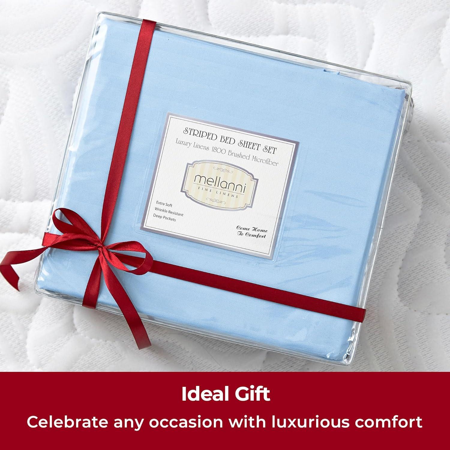 Mellanni Twin Sheets Set - 3 PC Iconic Collection Bedding - Hotel Luxury, Extra Soft, Cooling Bed Sheets - Wrinkle, Fade, Stain Resistant (Twin, Striped Light Blue)