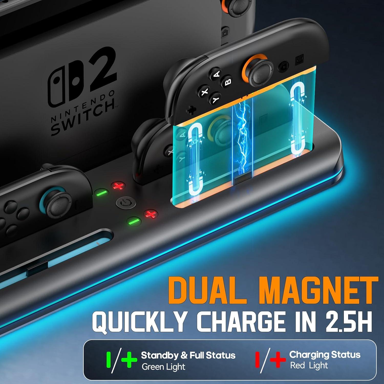 Estación de Carga Tokluck para Joy-Con 2 Switch 2 con RGB