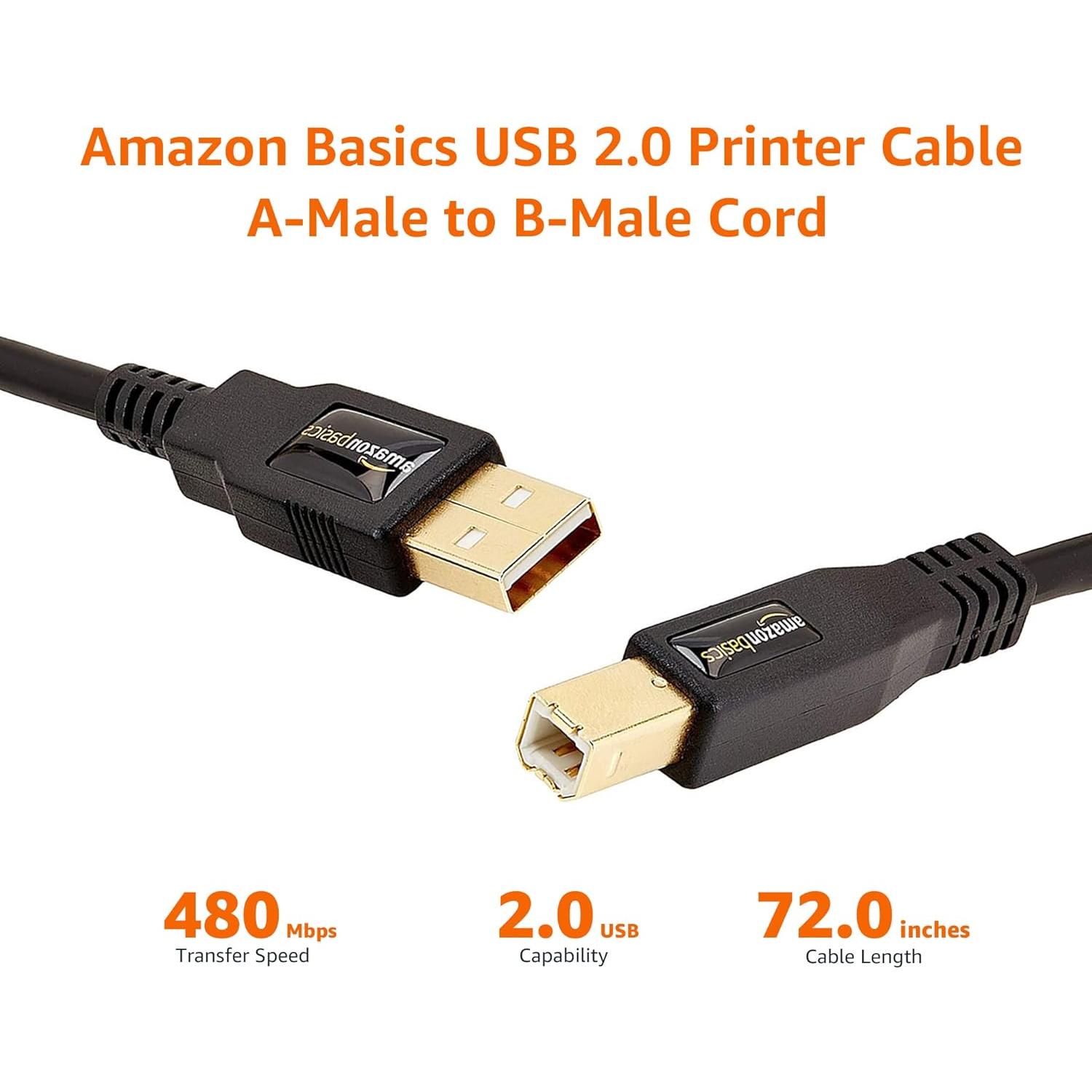 Cable USB 2.0 A-Macho a B-Macho Amazon Basics 1.8m Negro