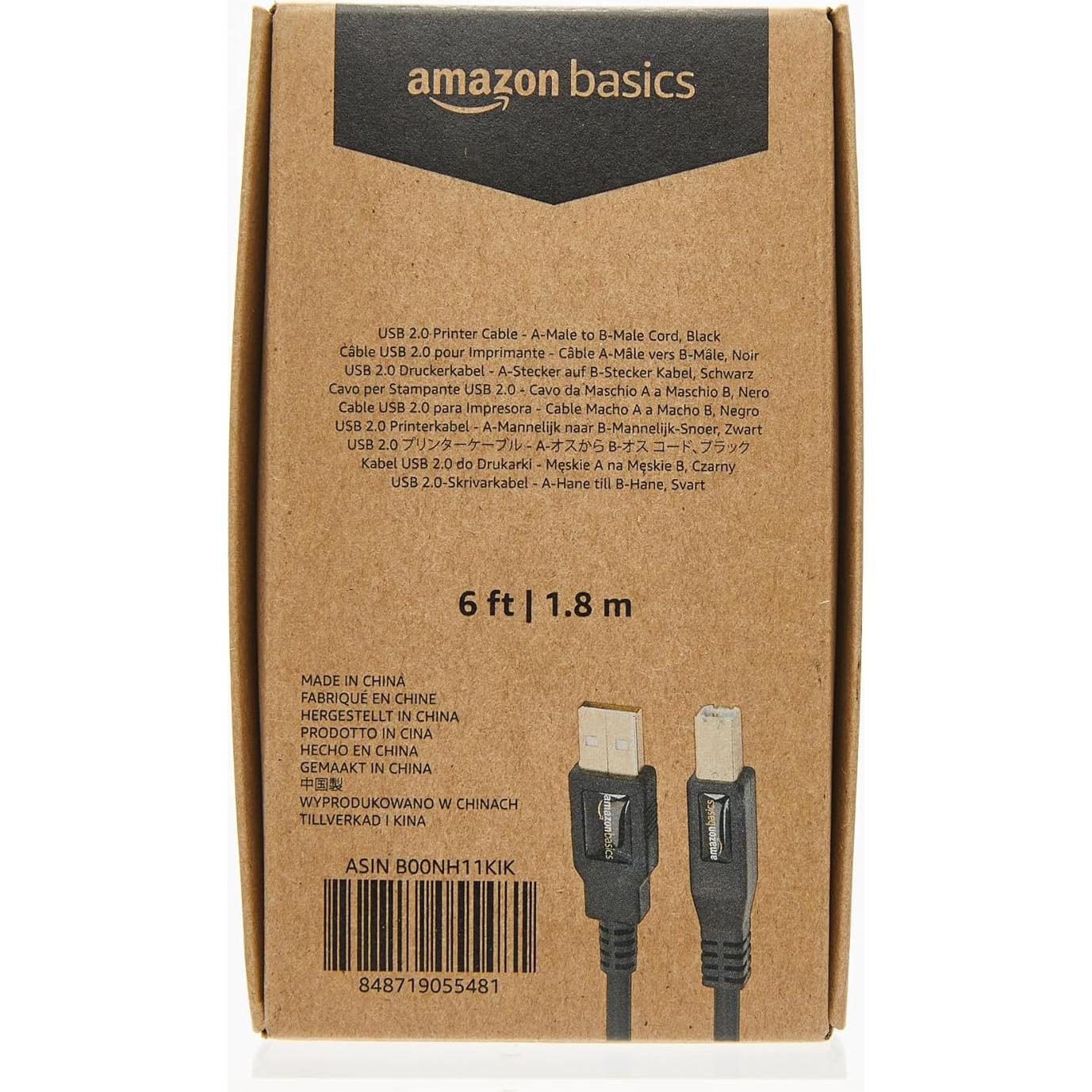 Cable USB 2.0 A-Macho a B-Macho Amazon Basics 1.8m Negro