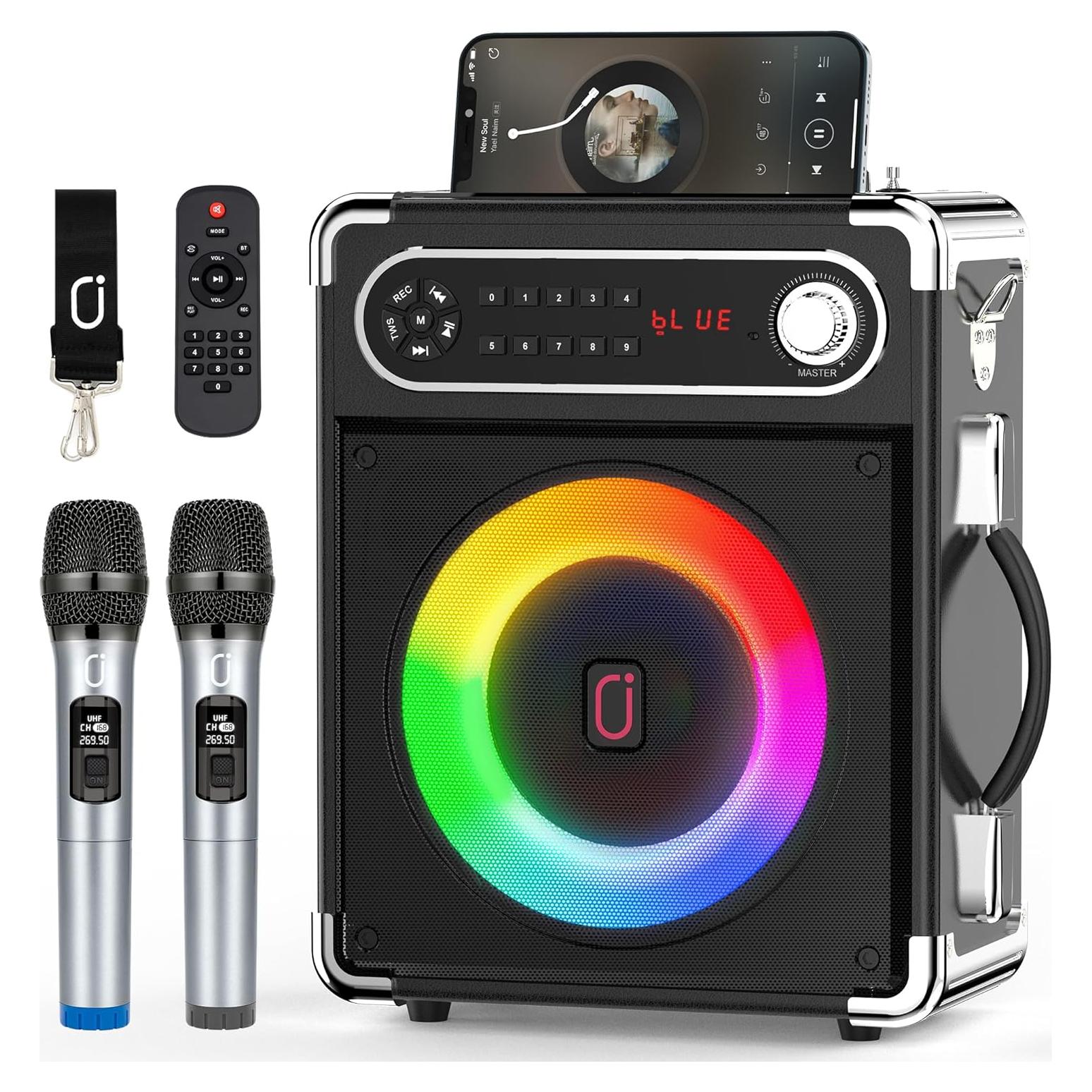 Máquina de Karaoke JYX-S55 con 2 Micrófonos Inalámbricos y Bluetooth