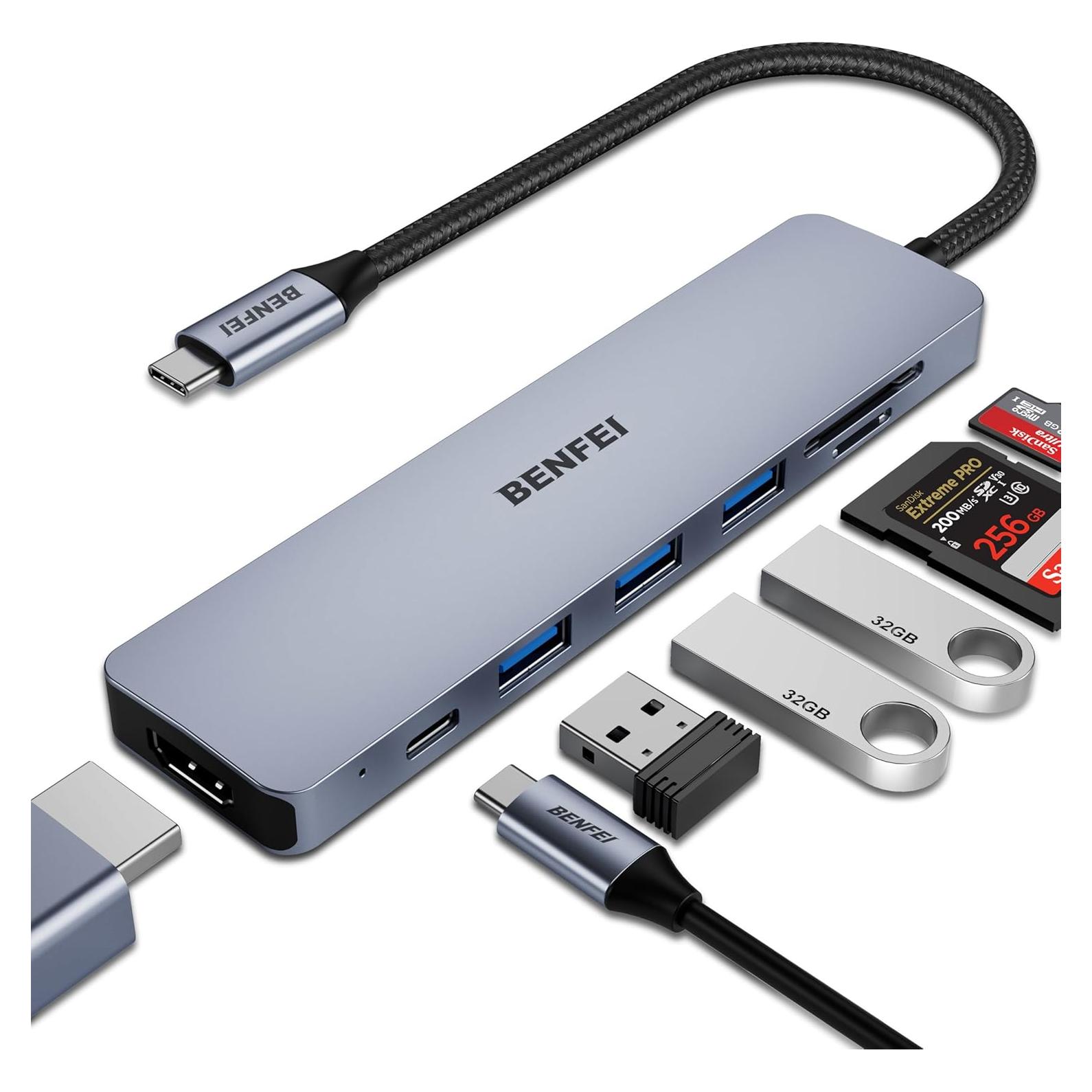 Hub USB-C 7-en-1 BENFEI con HDMI 4K, 100W, 3 USB 3.0