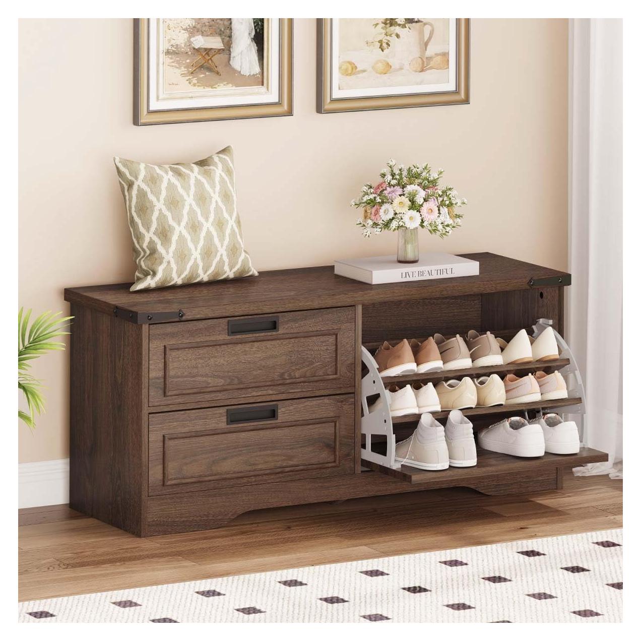 Banco de Almacenamiento FATORRI para Zapatos Nuez Oscura