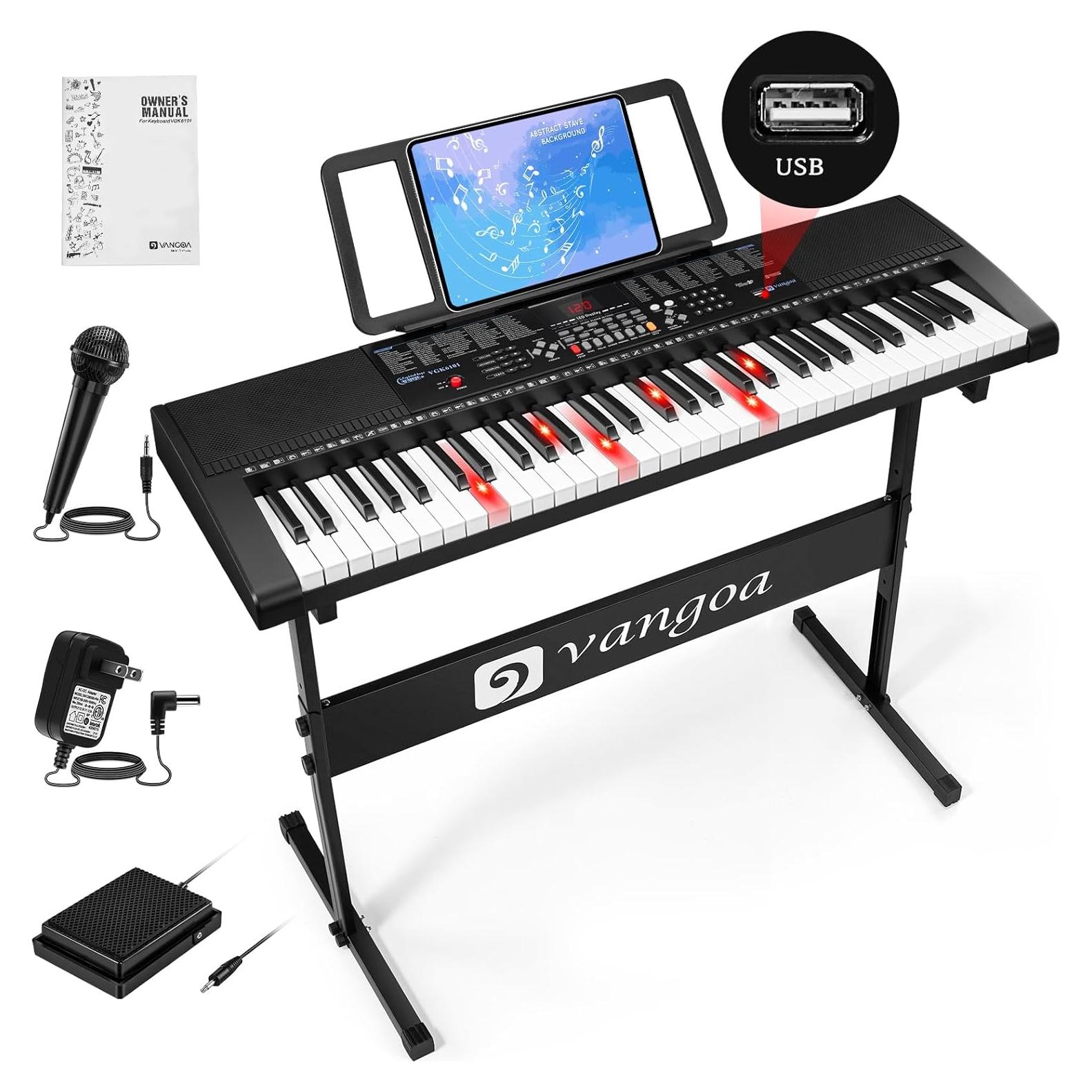 Piano Eléctrico Vangoa VGK6101 de 61 Teclas Iluminadas
