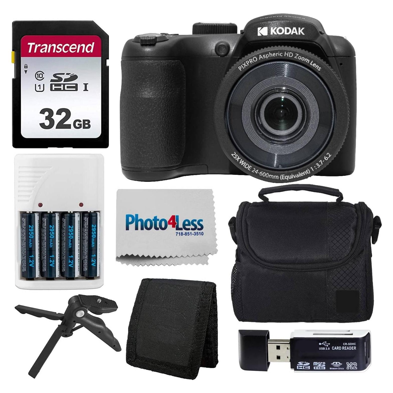 Cámara Digital Kodak PIXPRO AZ255 Negra + Accesorios Completo