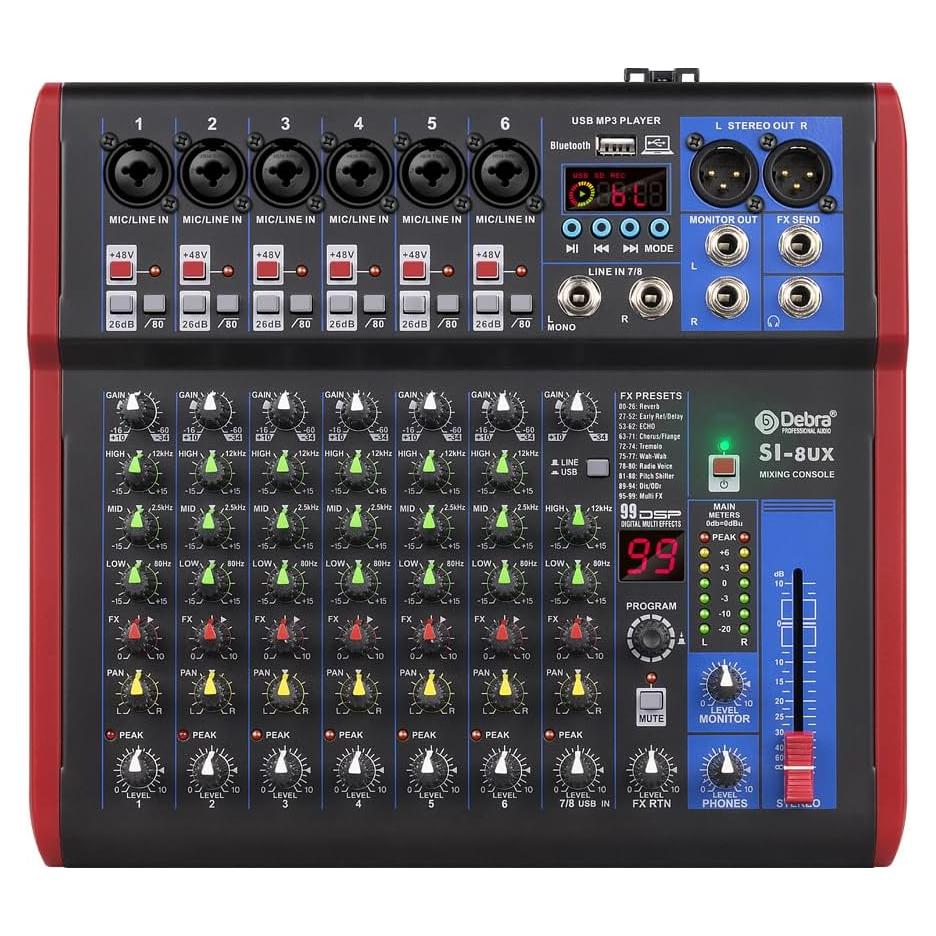 Mezclador de Grabación D Debra SI-8UX con 99 Efectos DSP