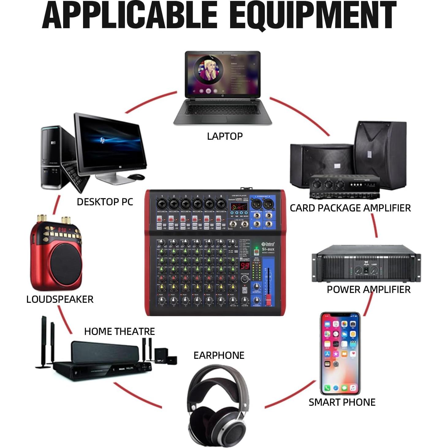 Mezclador de Grabación D Debra SI-8UX con 99 Efectos DSP