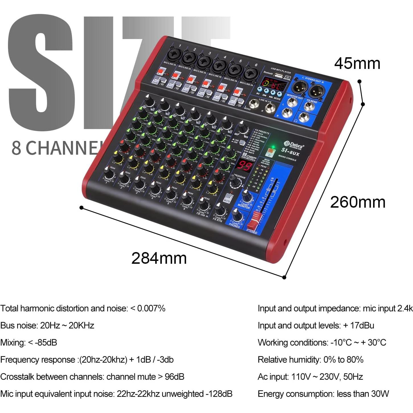 Mezclador de Grabación D Debra SI-8UX con 99 Efectos DSP