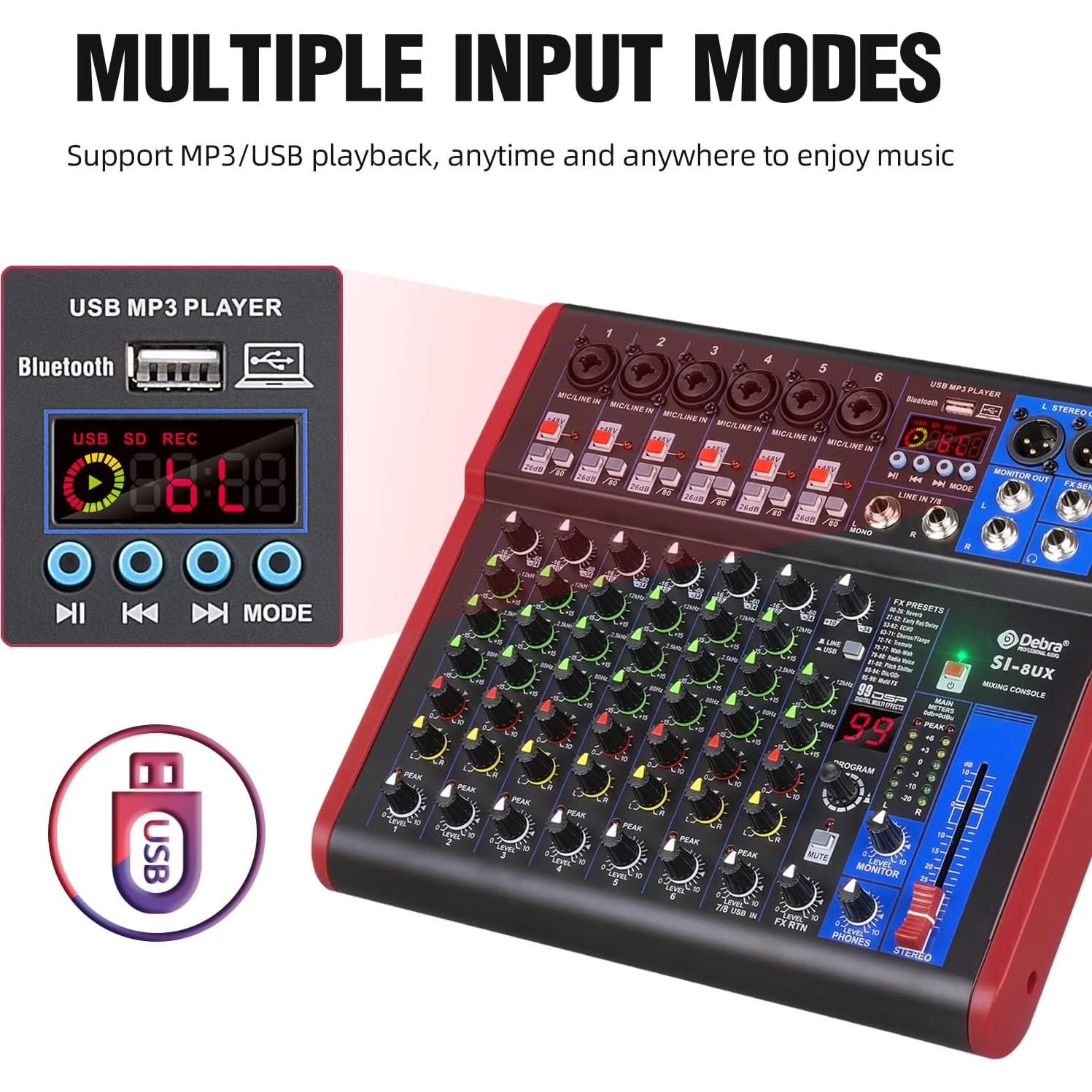 Mezclador de Grabación D Debra SI-8UX con 99 Efectos DSP