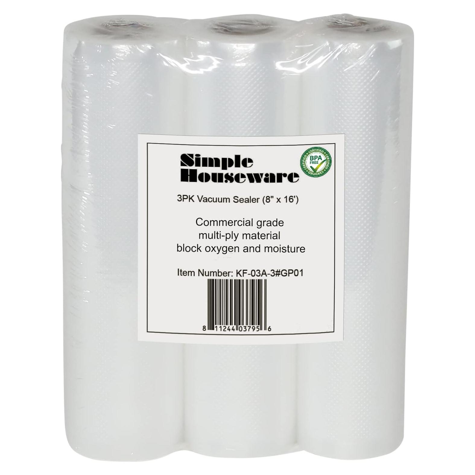 Bolsas de Sellado al Vacío Simple Houseware 20 cm x 5 m - 3 Pzas