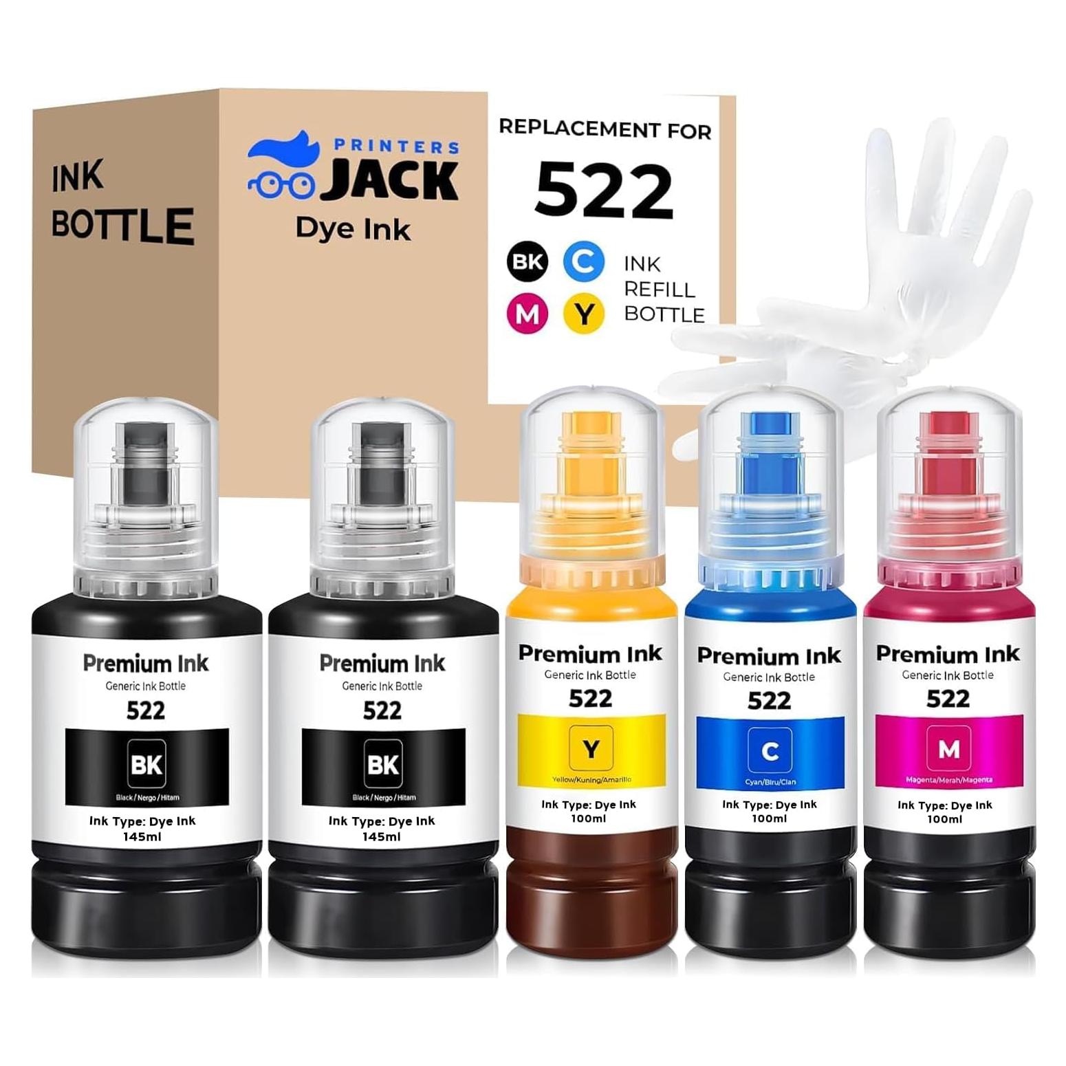 Kit de Recarga de Tinta Printers Jack 522 para Epson ET-2800/ET-4700