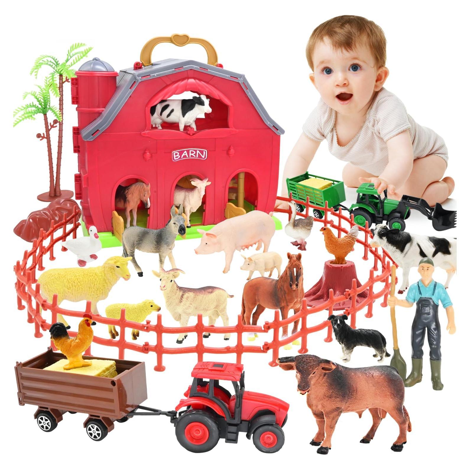 Set de Juego de Animales de Granja BOLZRA con Granero Rojo