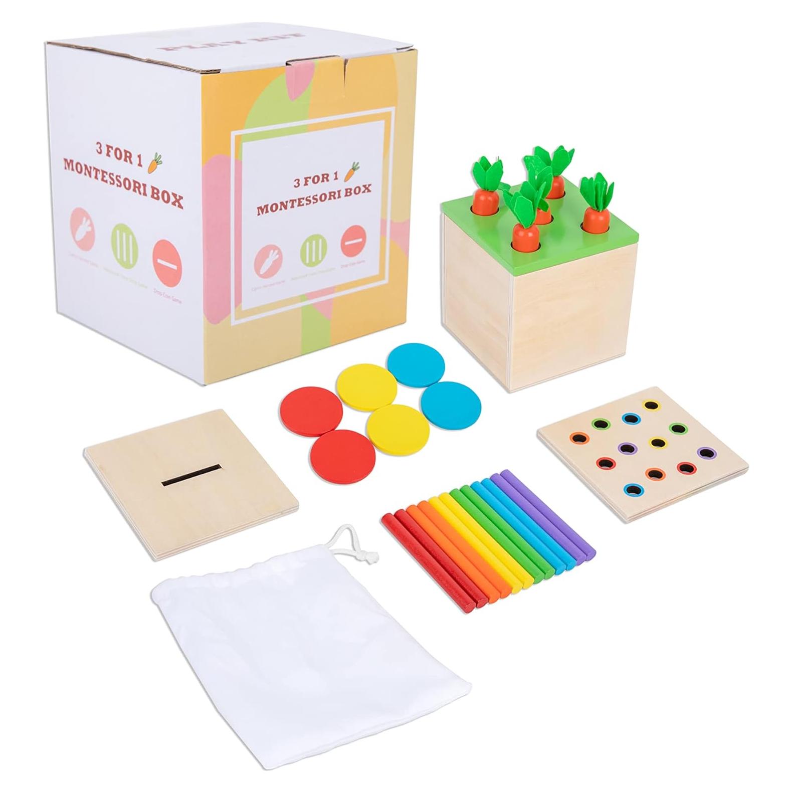Juguetes Montessori de Madera 3-en-1 para Bebés 1-3 Años