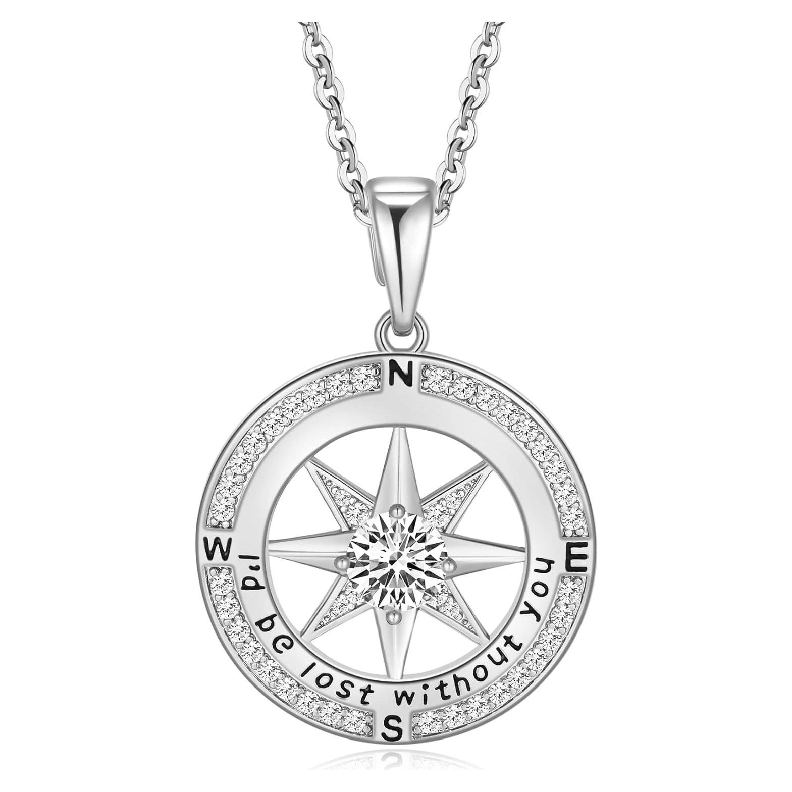 Collar de brújula Mkhhy para mujeres 18k oro real hipoalergénico