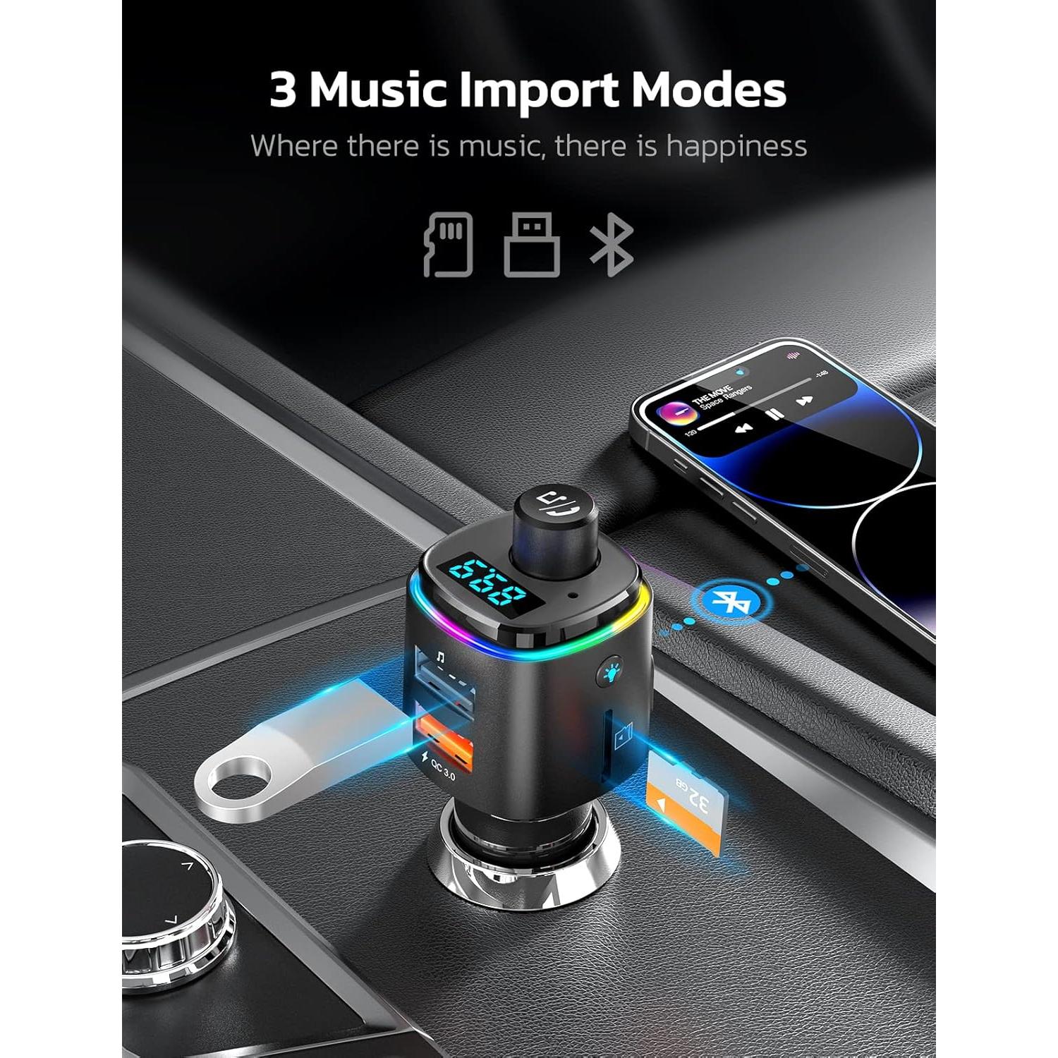 Transmisor FM Bluetooth Nulaxy NX09, Cargador QC3.0, 54W