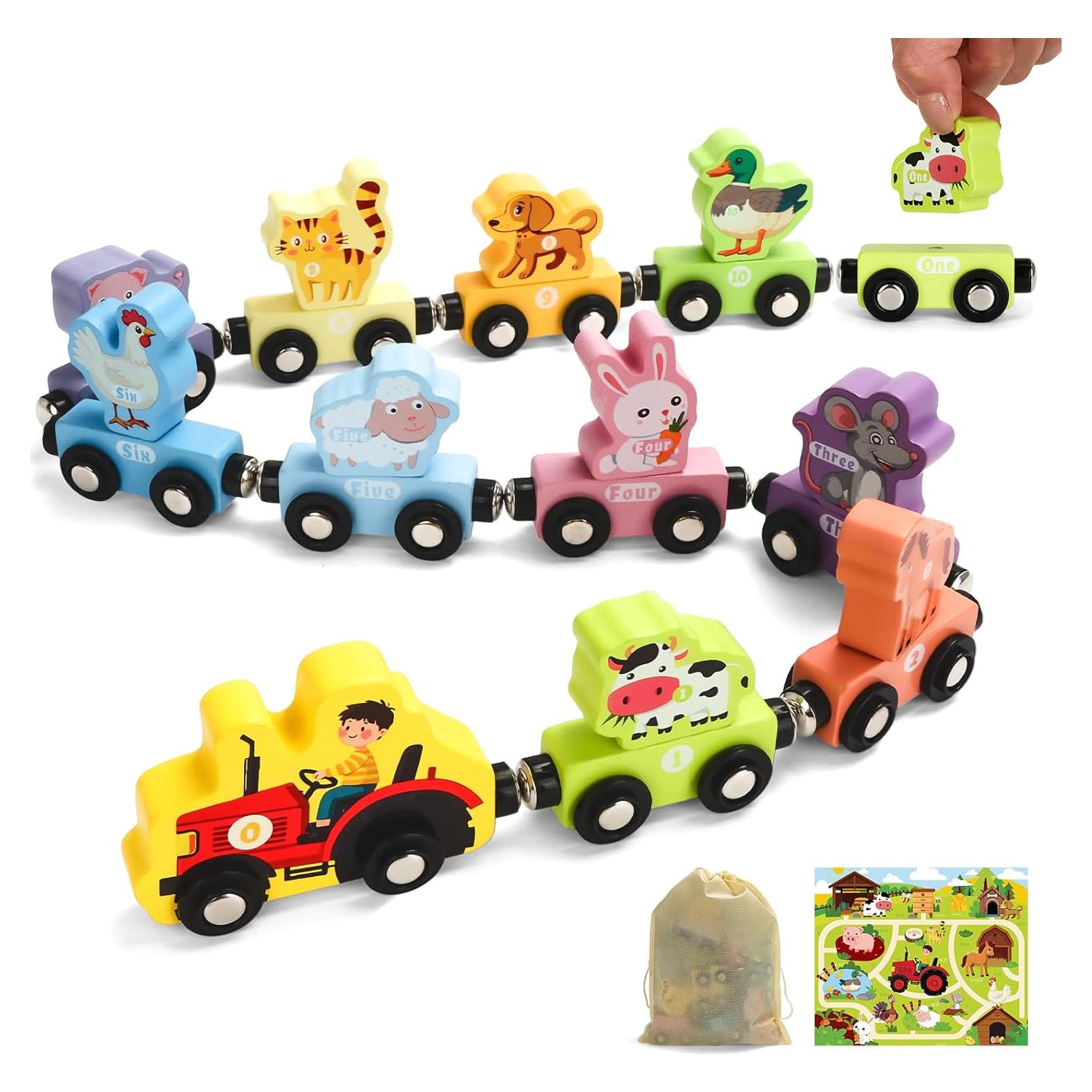 Juego de Tren Magnético de Madera TenFans para Niños 11 Piezas