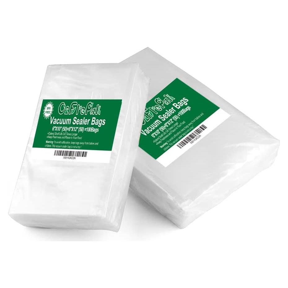 Bolsas de Sellado al Vacío O2frepak 100 Unidades 15.24x25.4cm y 20.32x30.48cm