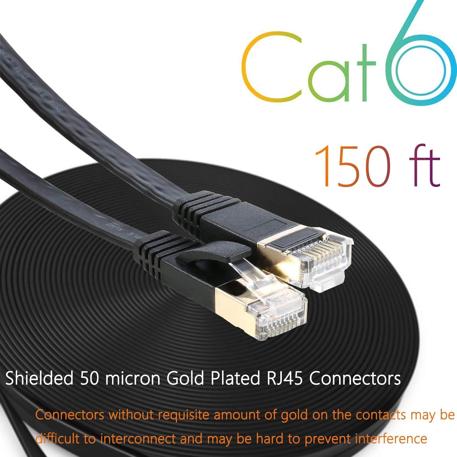 Cable Ethernet Cat 6 Comtelek 150 FT Plano RJ45 Negro