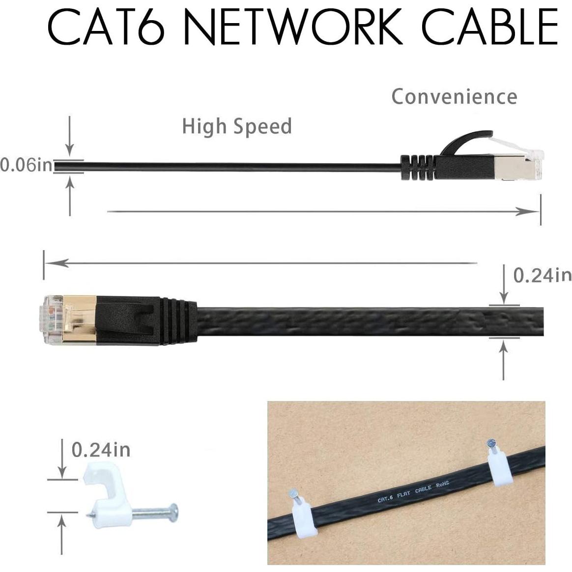 Cable Ethernet Cat 6 Comtelek 150 FT Plano RJ45 Negro