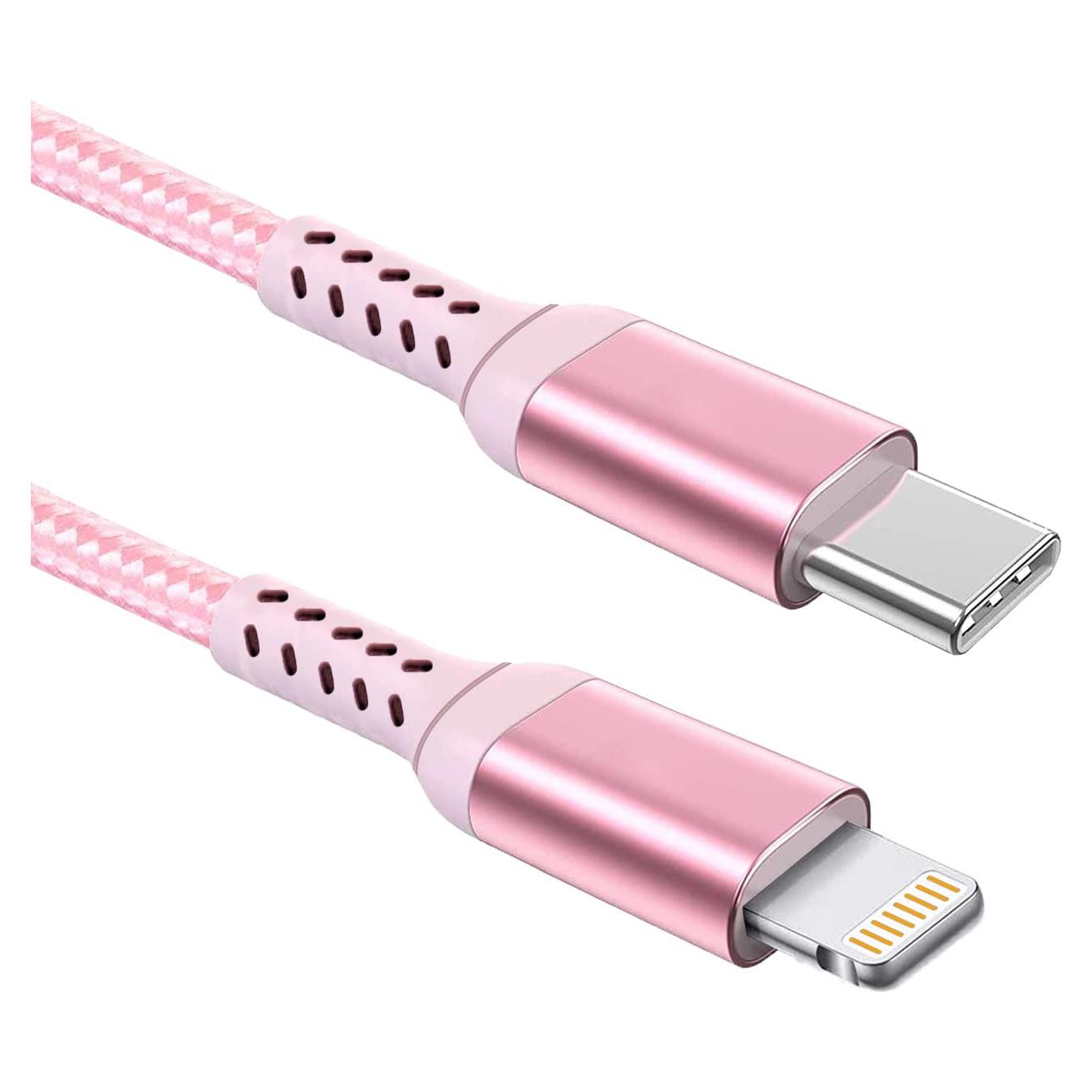 Cable USB-C a Lightning Awnuwuy 3M Rosa Carga Rápida 20W