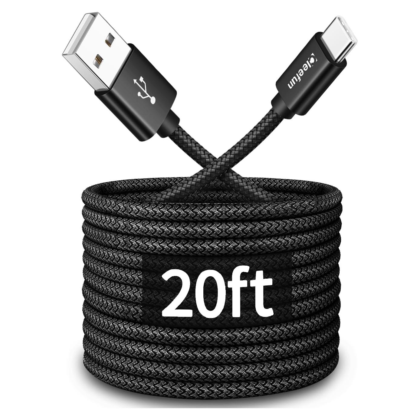 Cable USB C 6.1m CLEEFUN Carga Rápida Nylon Negro