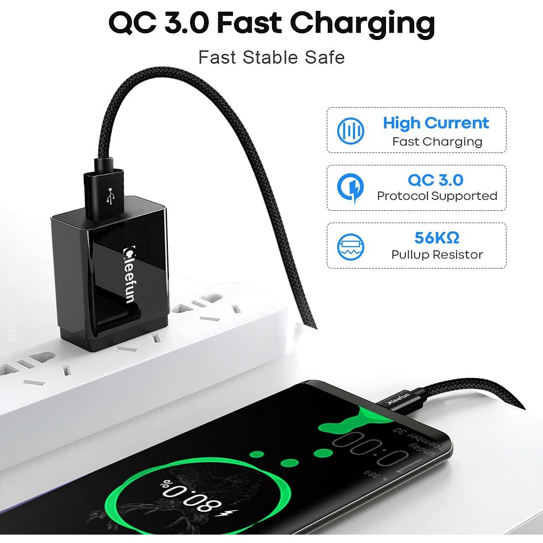 Cable USB C 6.1m CLEEFUN Carga Rápida Nylon Negro