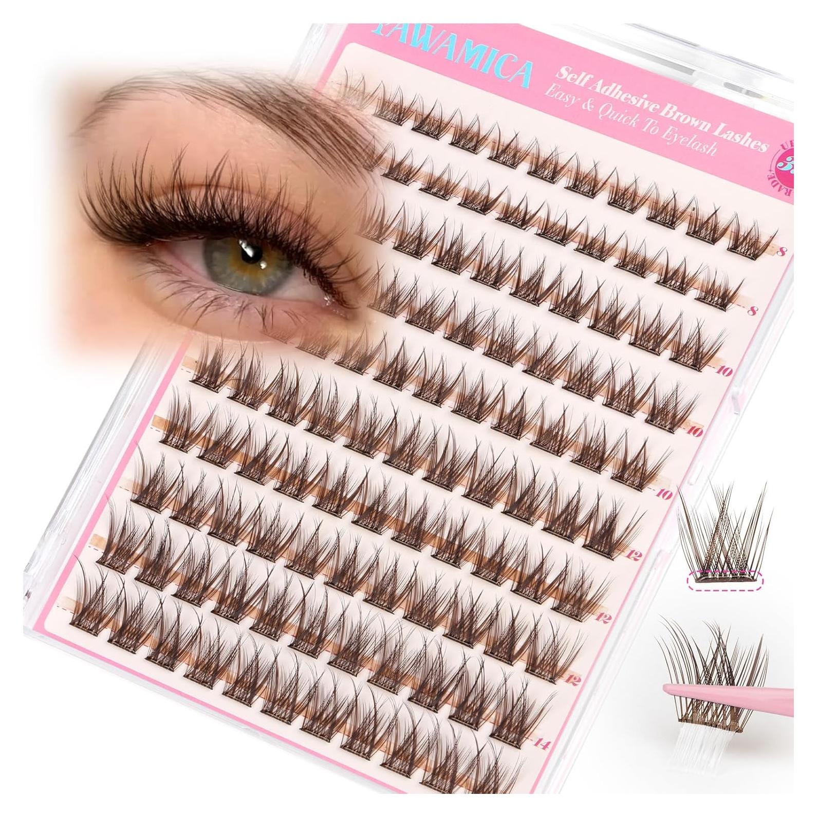 Grupos de Pestañas Autoadhesivas Yawamica Marrón 8-14mm Reutilizables
