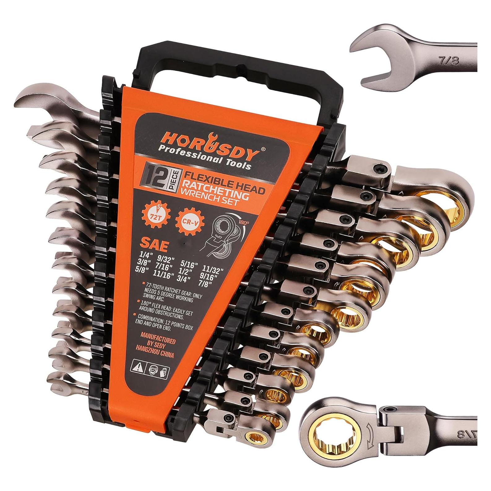 Juego de Llaves de Carraca Flexible HORUSDY 12 Piezas 1/4 a 2"