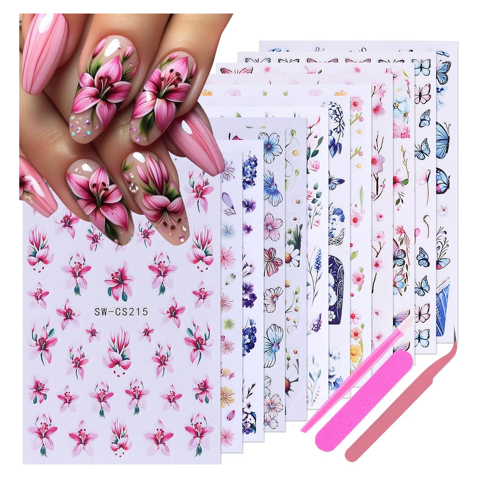 Calcomanías de Uñas STZPRONAIL - 12 Hojas Flores 3D Primavera