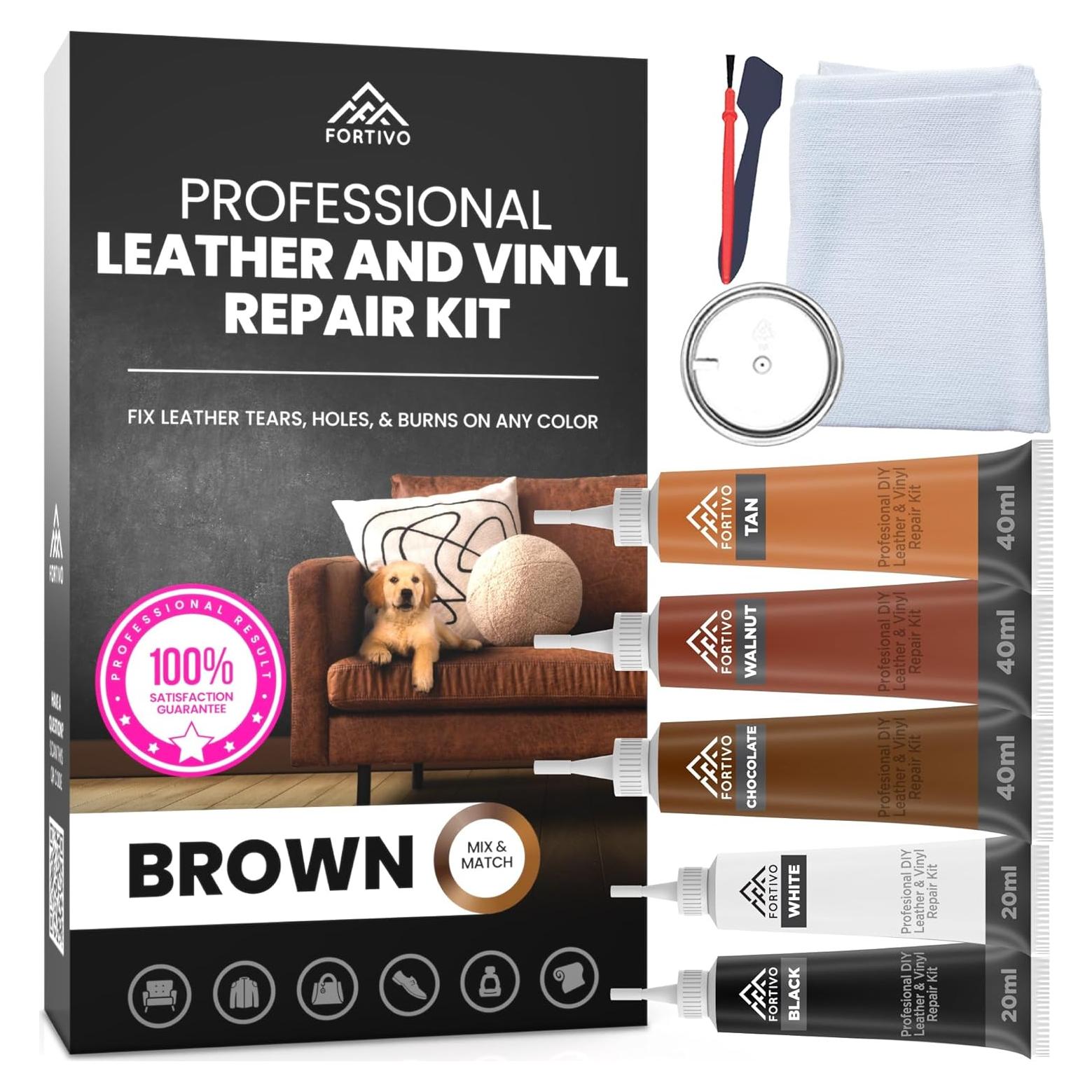 Kit de Reparación de Vinilo Marrón FORTIVO - Gel para Cuero y Muebles