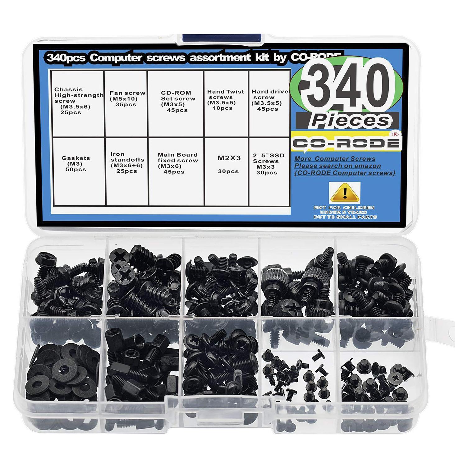 Kit de 340 Tornillos de Computadora CO-RODE - Placa Base, SSD, Ventilador