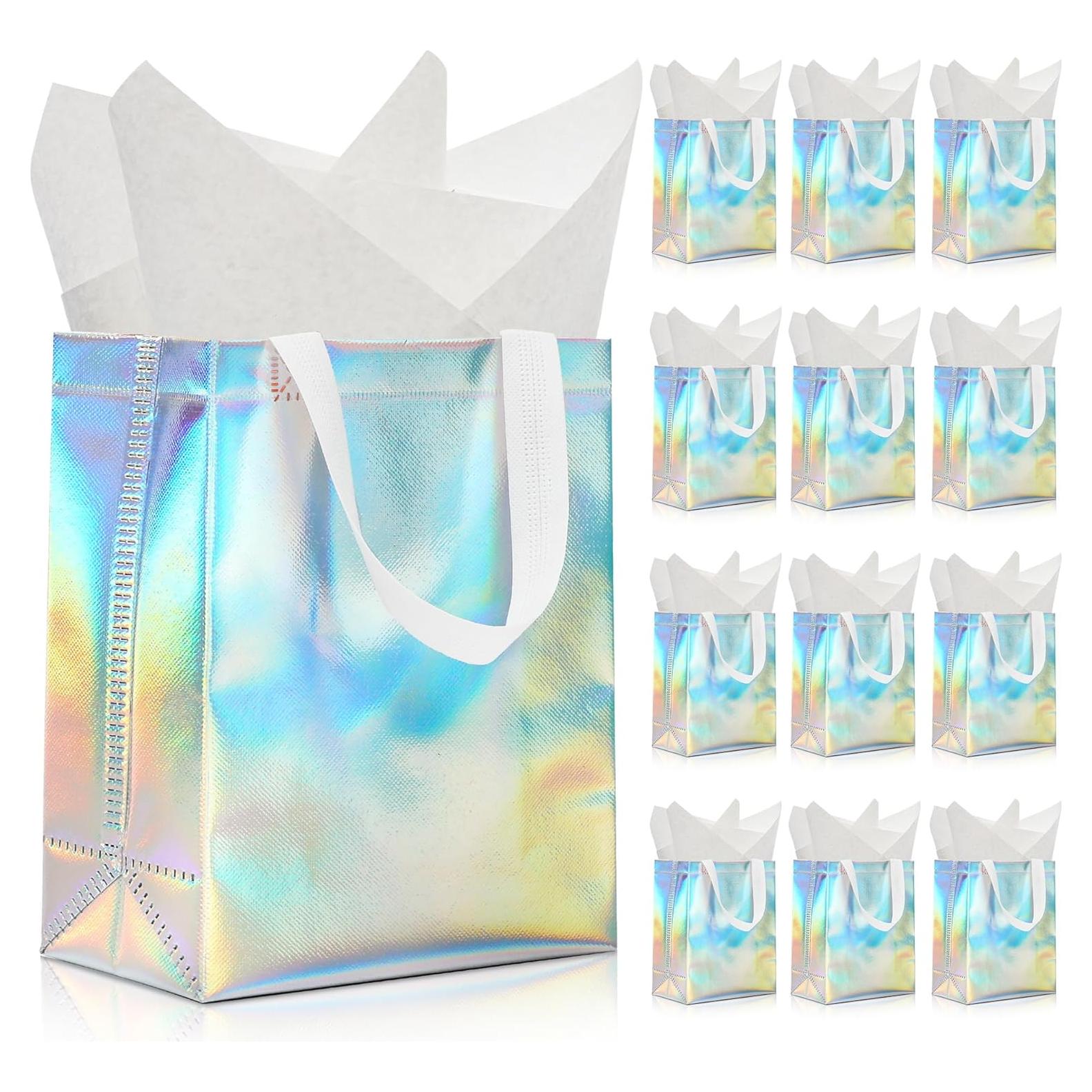 12 Bolsas de Regalo Reutilizables KeerxunBag Holográficas 25.4x10.2x20.3cm