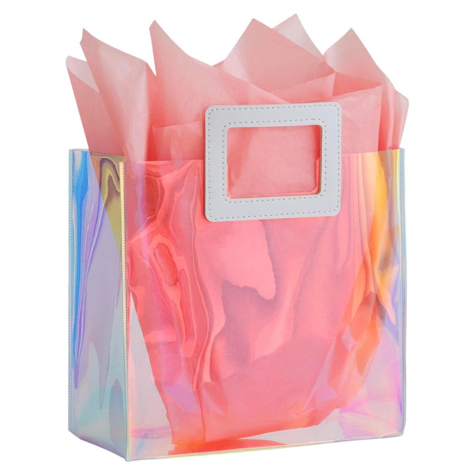 Bolsa de Regalo Holográfica VUOJUR 21cm con Papel de Seda Coral