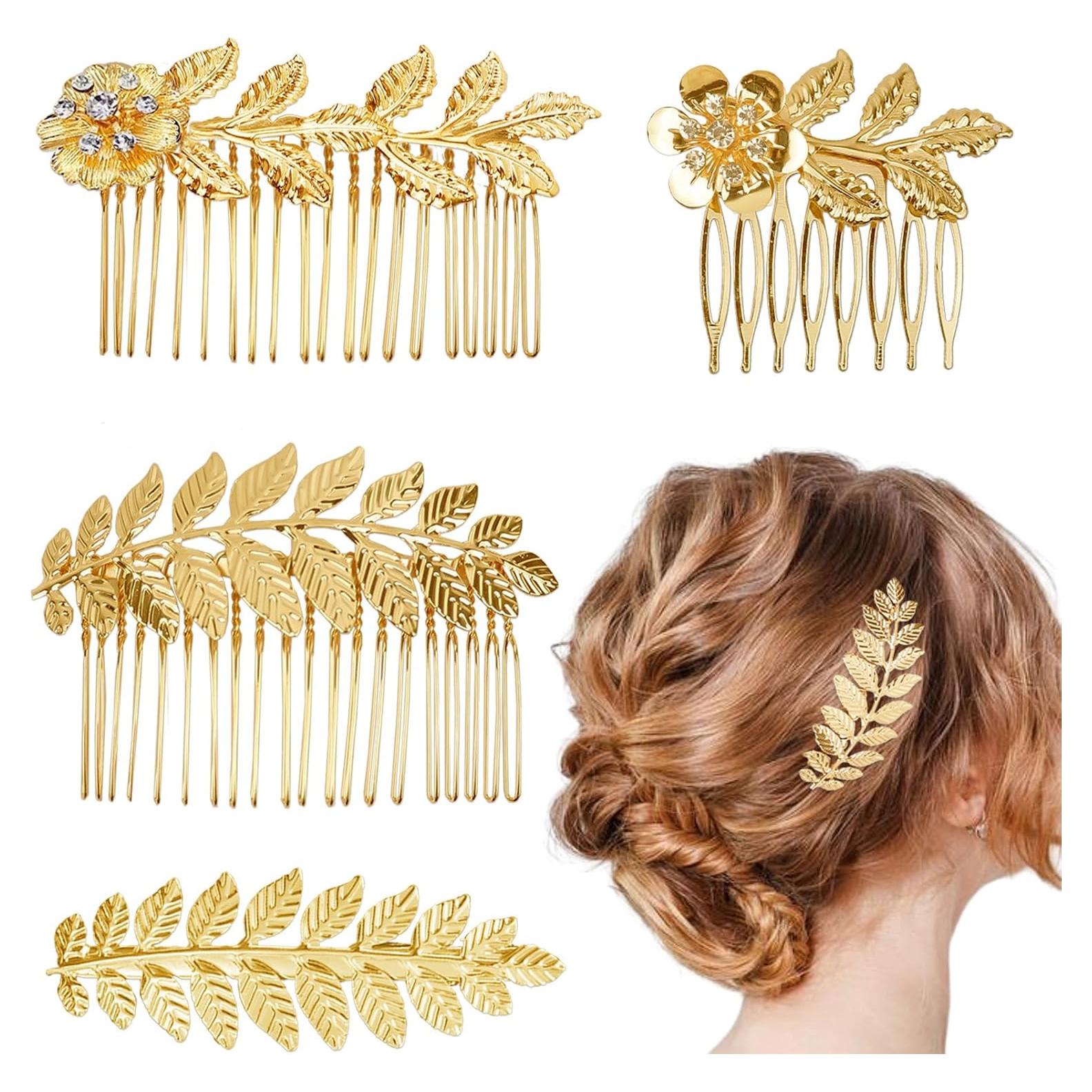 Juego de Peines de Hoja Dorada BOYIVI - 4 Piezas para Novias