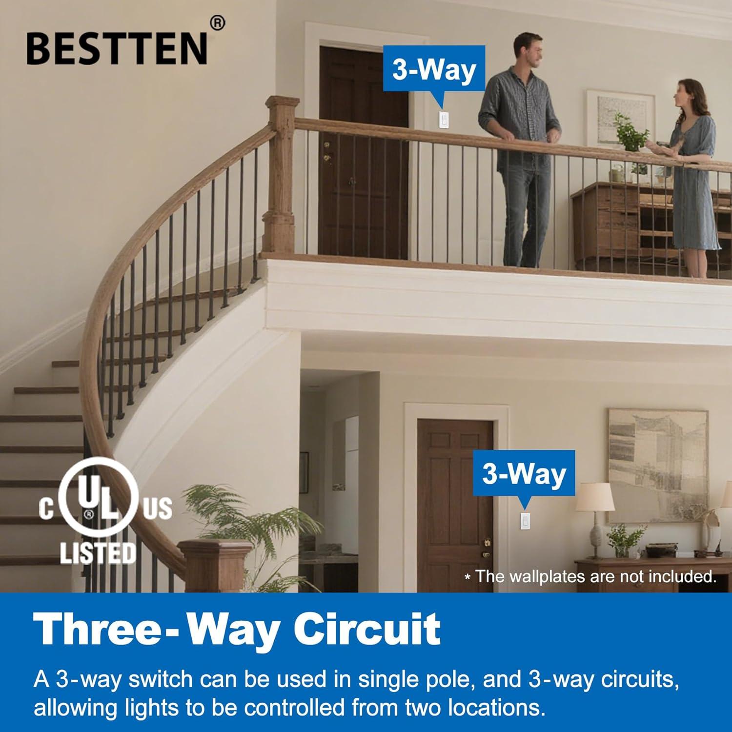 Interruptores de Luz Decorativos BESTTEN 3 Vías Paquete de 10