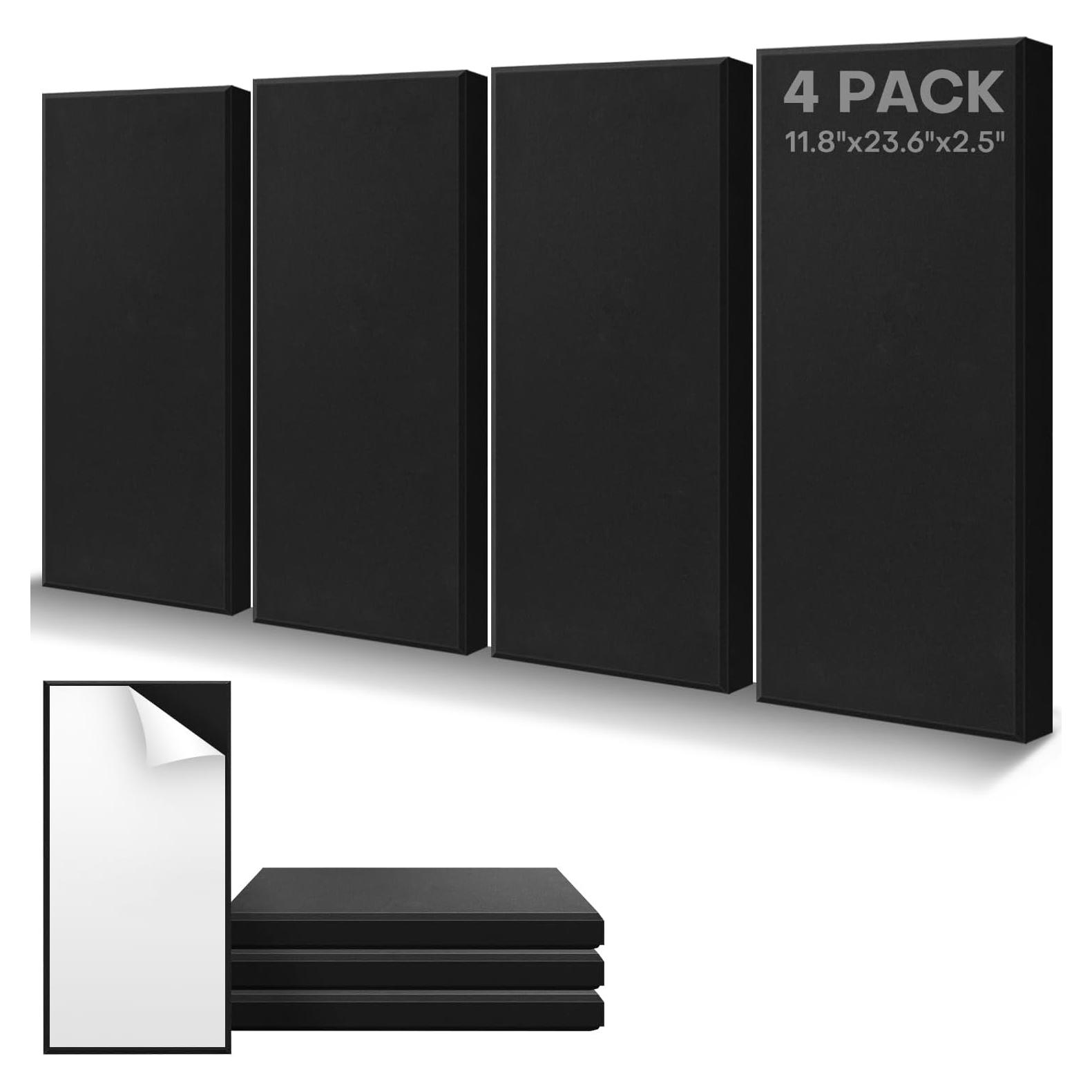 Paquete de 4 Paneles Acústicos de Fibra de Vidrio 60x30cm Negro