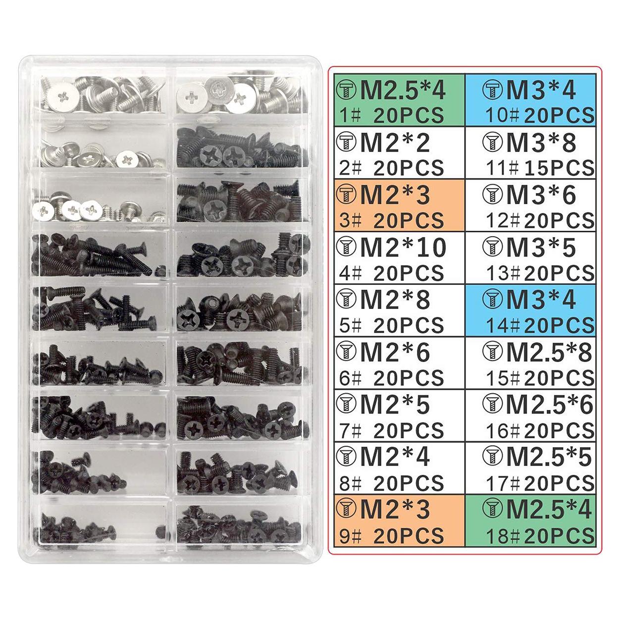 Juego de Tornillos Akuoly 355 Piezas M2 M2.5 M3 para Laptop
