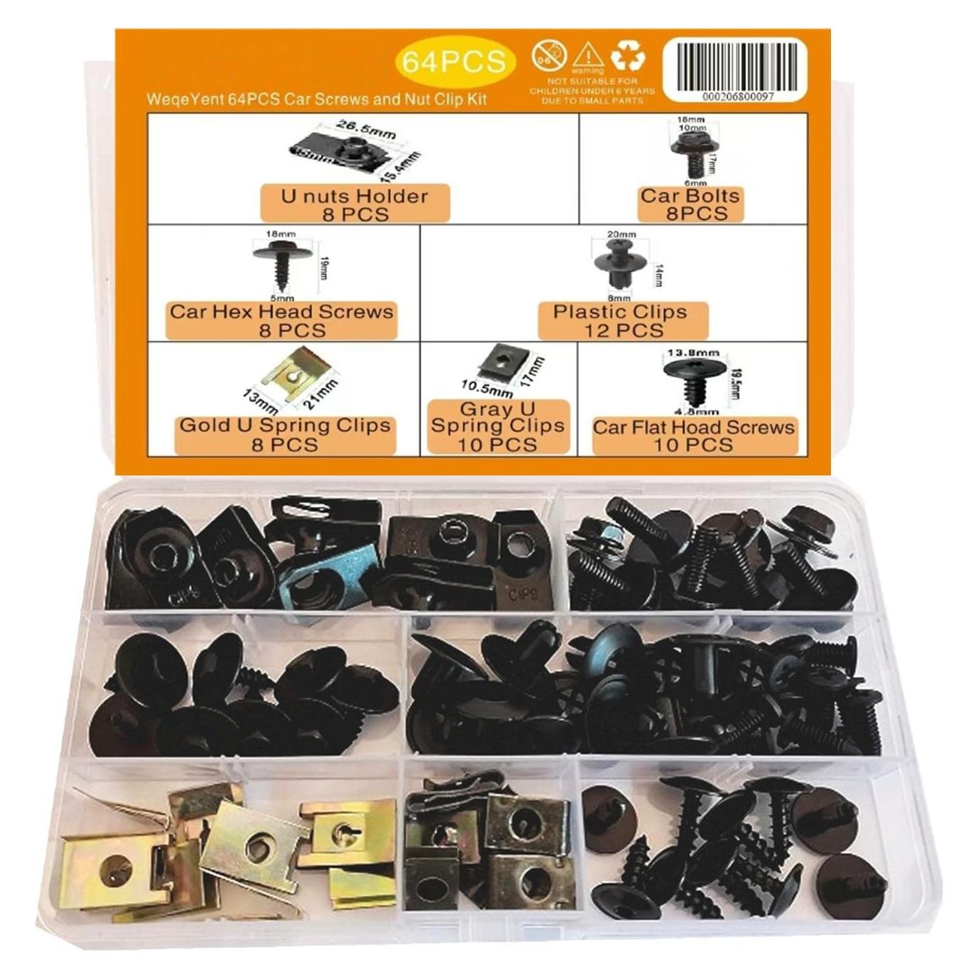 Kit de Tornillos y Clips en U GUSIRUI 64 Piezas para Auto