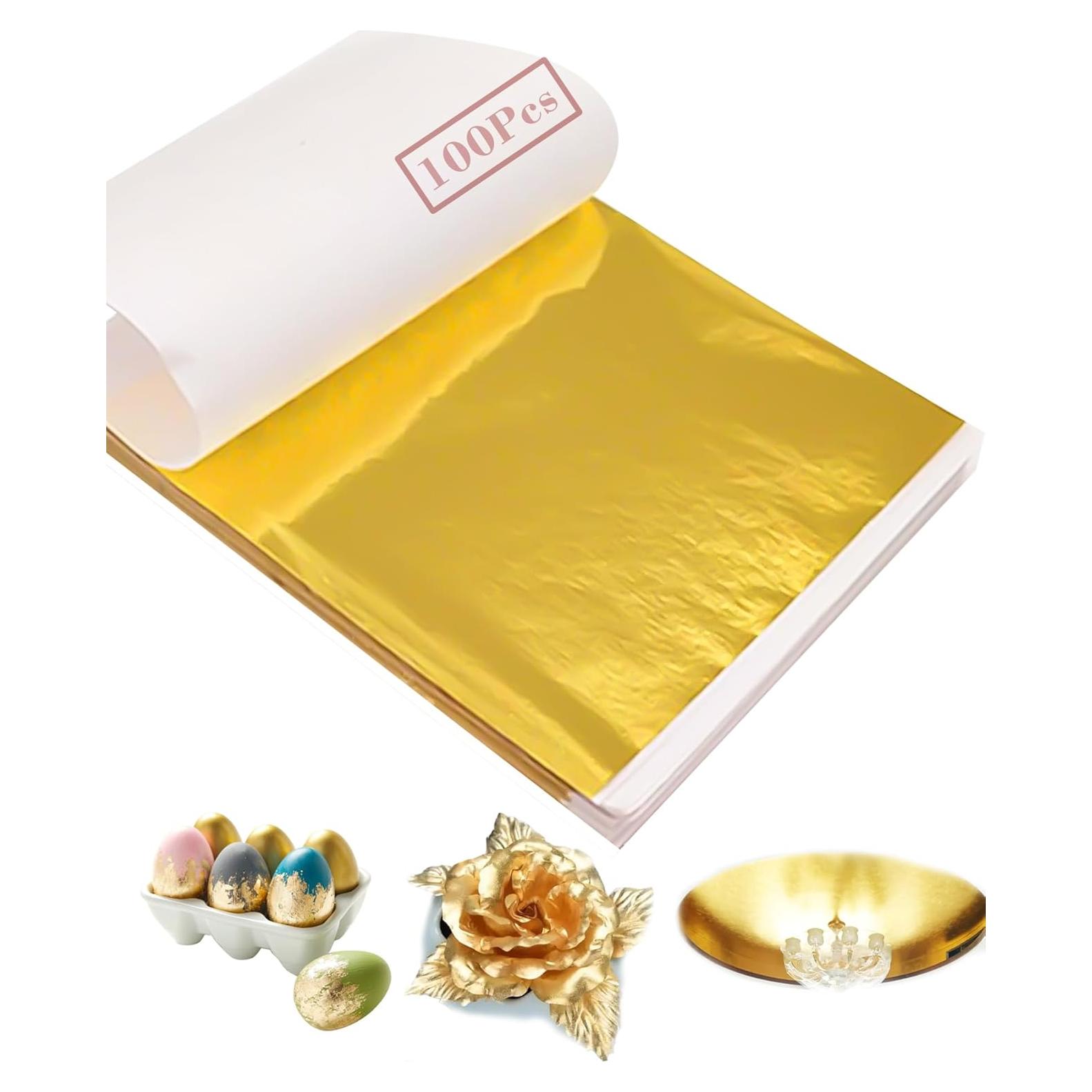 Hojas de Oro para Arte CINHOLL 100 Pcs 12.8x13.5 cm