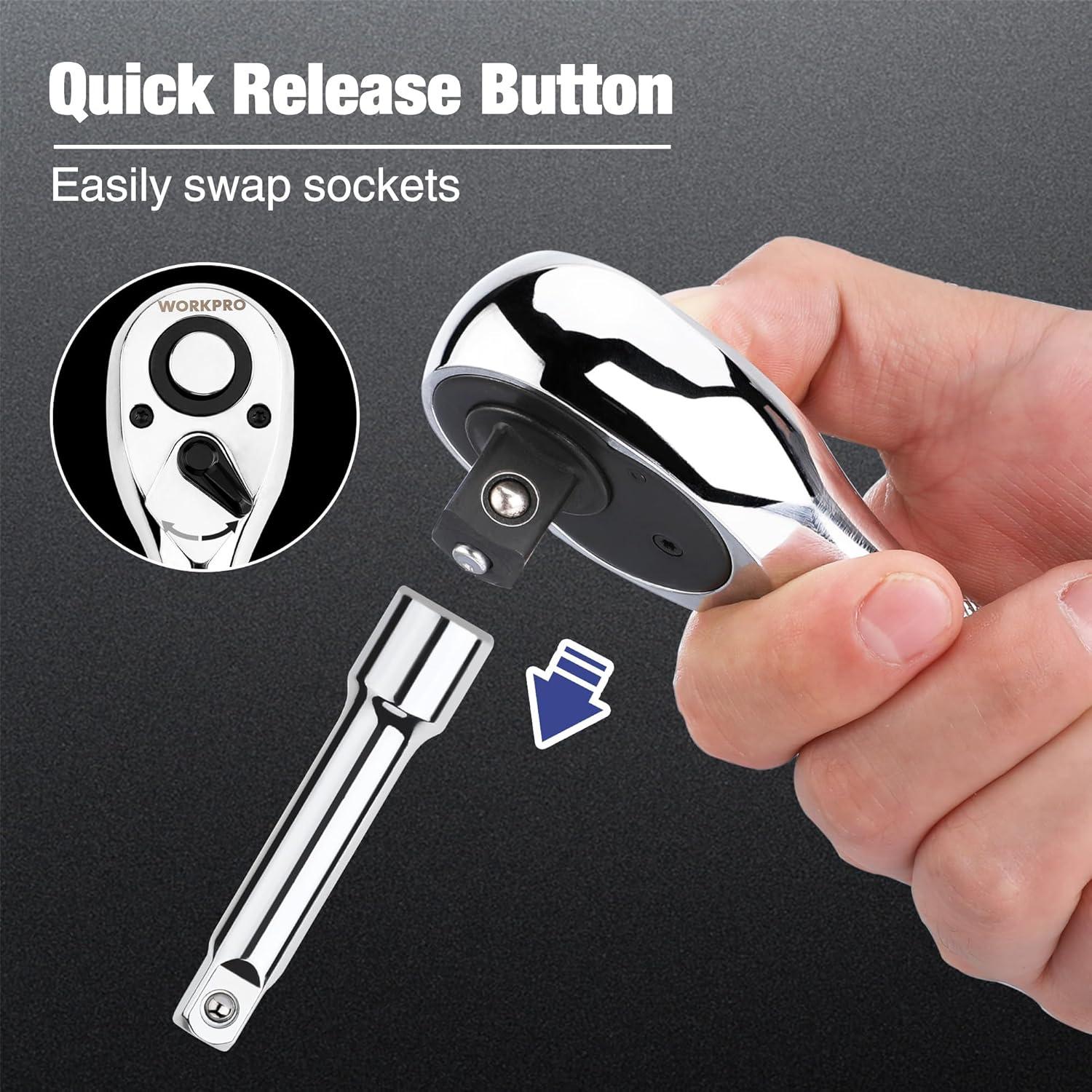 Juego de Llaves de Carraca Stubby WORKPRO 3 Piezas 72 Dientes