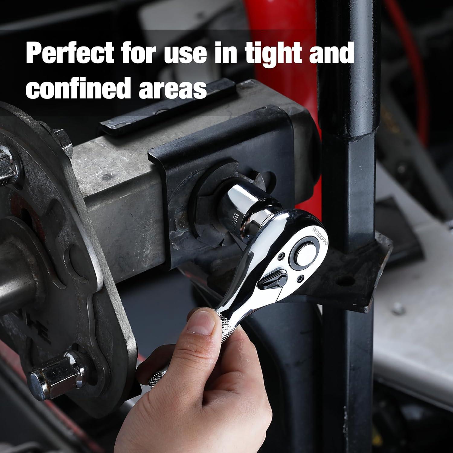 Juego de Llaves de Carraca Stubby WORKPRO 3 Piezas 72 Dientes