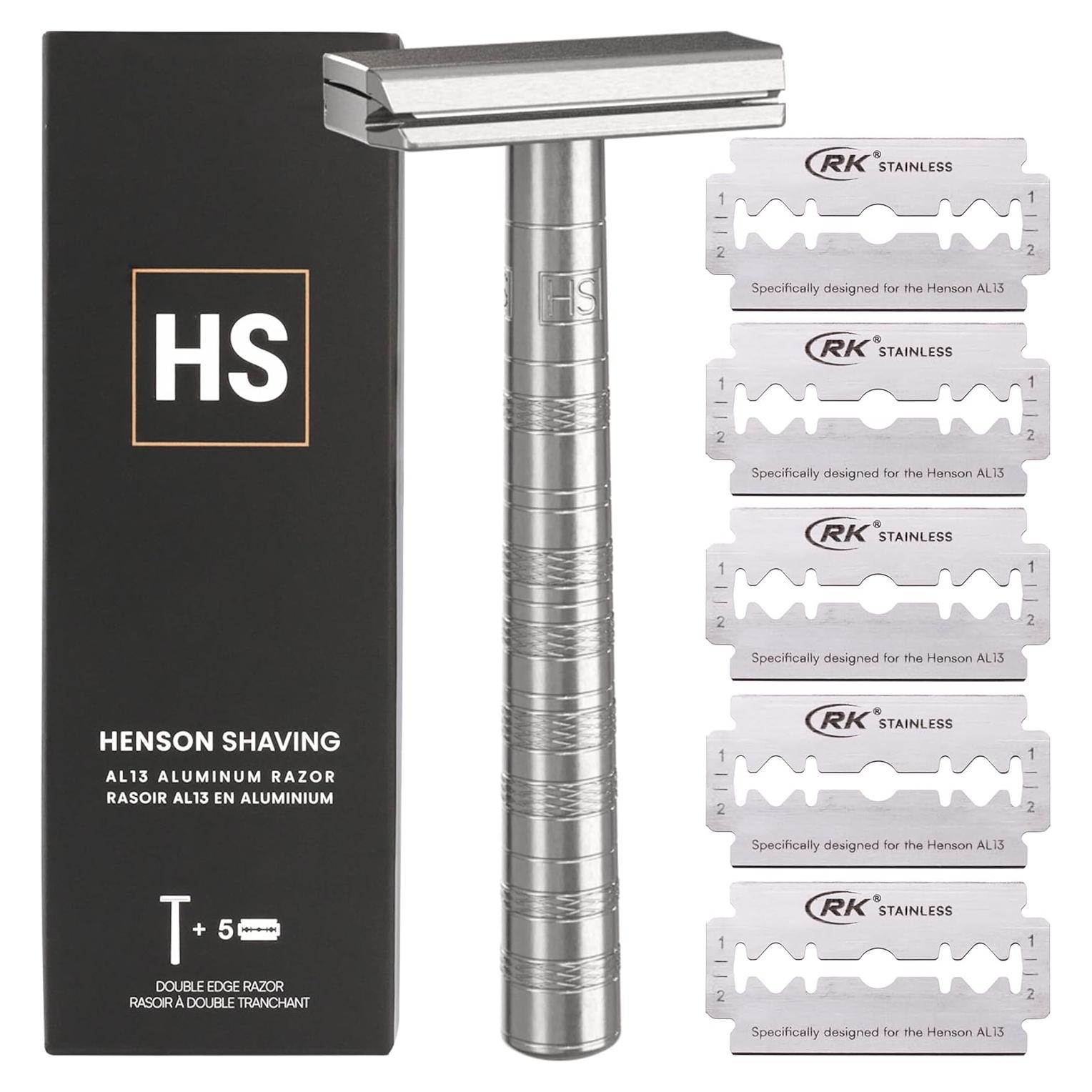 Maquinilla de Afeitar Henson - Doble Cuchilla Aluminio con 5 Repuestos