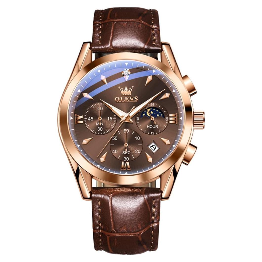 Reloj Analógico OLEVS de Cuero para Hombre - Cronógrafo, Impermeable, 40mm