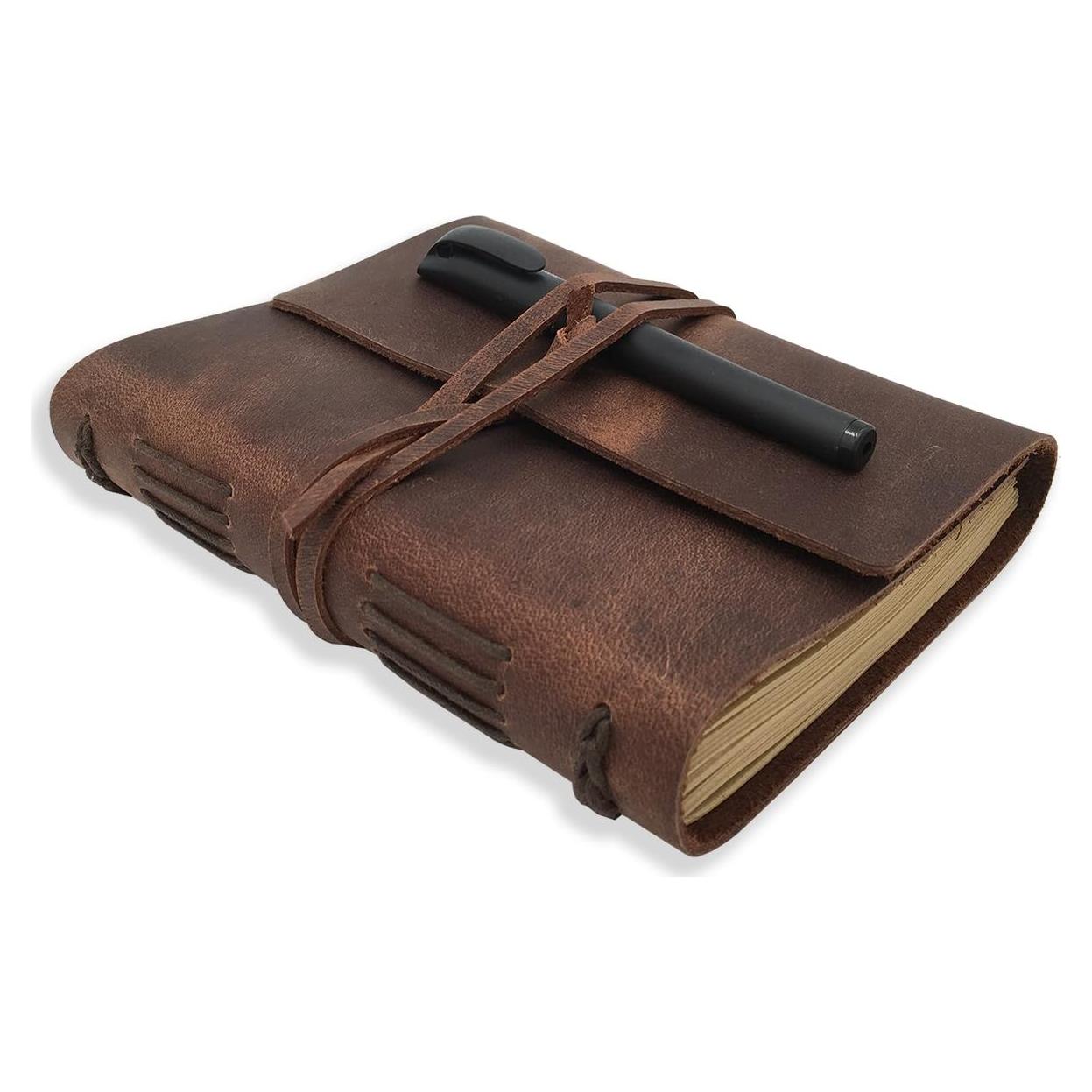 Cuaderno de cuero CooLeathor 12.7x17.8cm marrón rayado