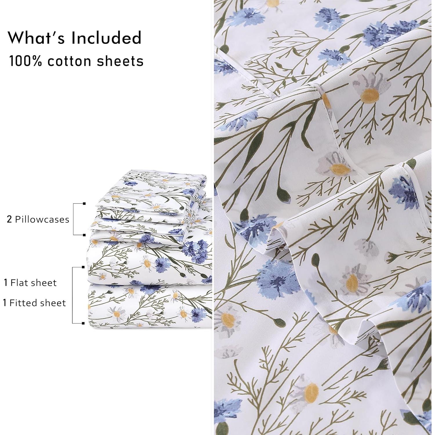 Sábanas Queen 100% Algodón RUVANTI Percale Floral 4 Piezas