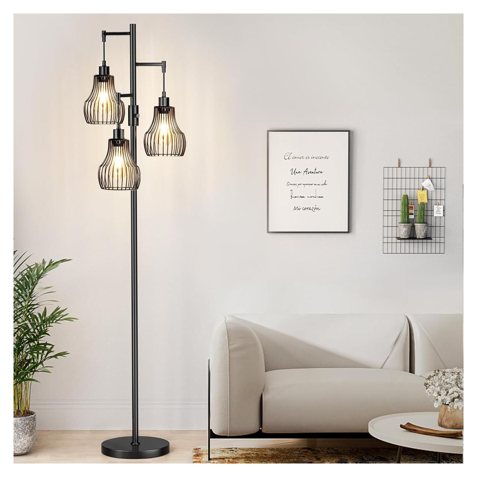 Lámpara de Pie Regulable Ziisee 70" con 3 Bombillas LED - Negro