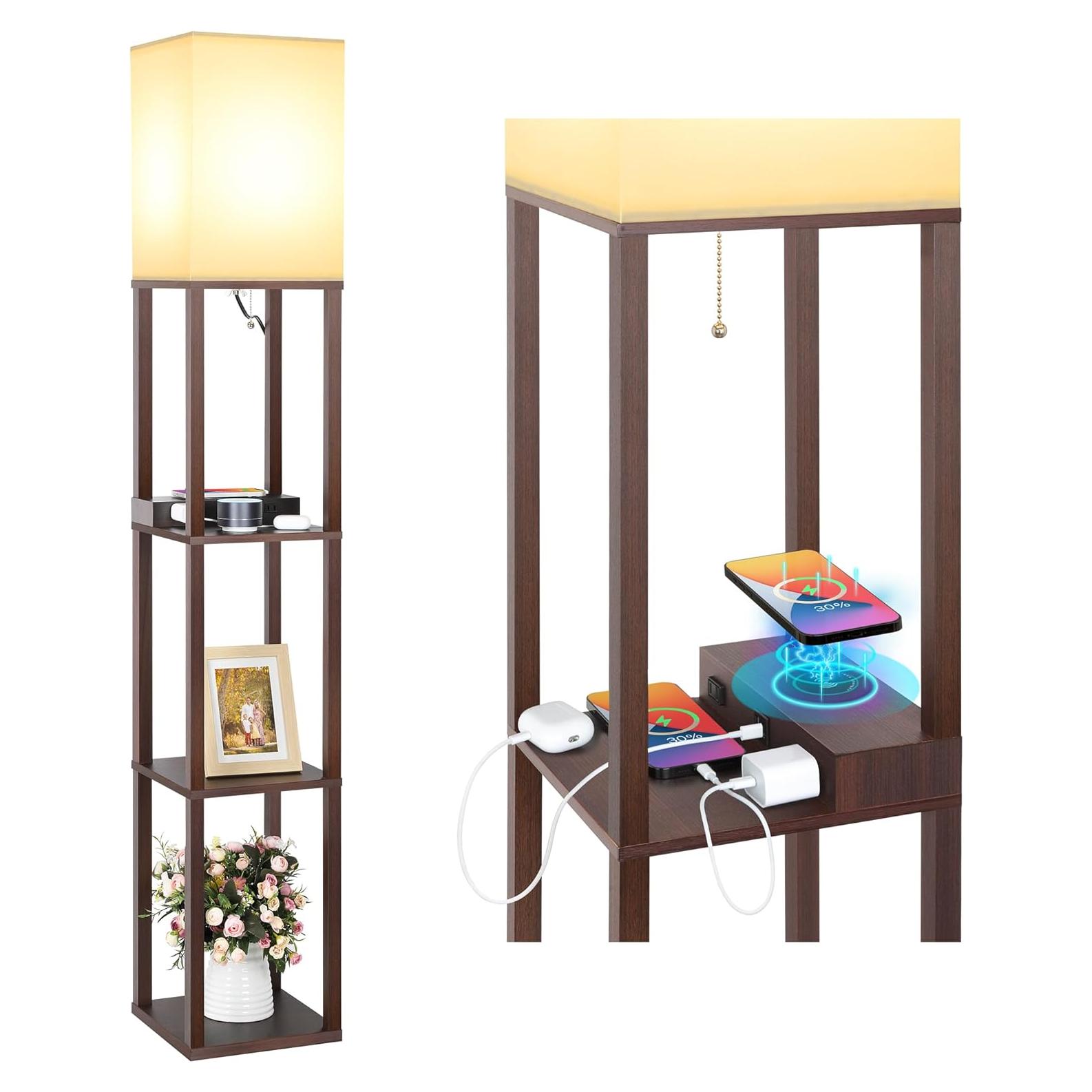 Lámpara de Pie Mlambert con Cargador Inalámbrico y USB 3 Niveles