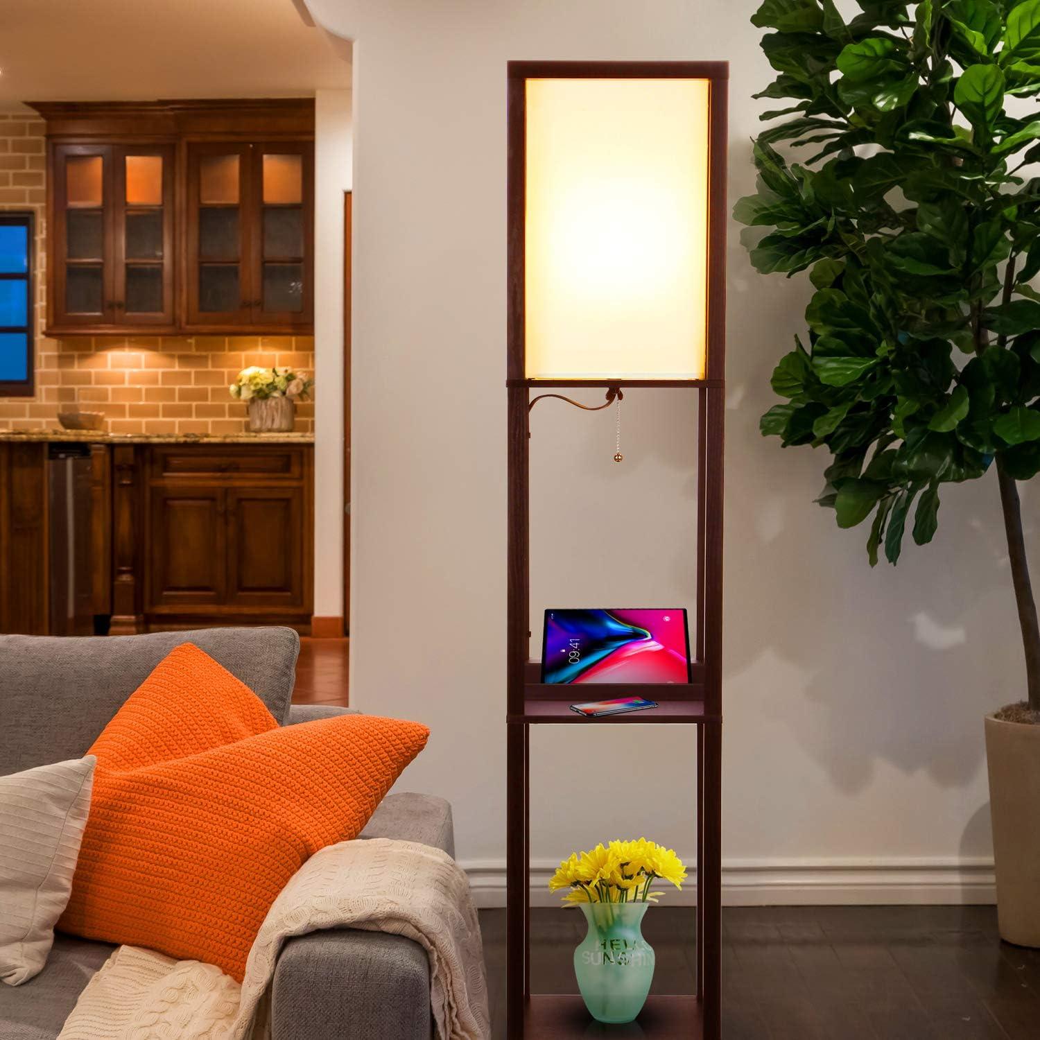 Lámpara de Pie Brightech Maxwell con Estantes y Carga Inalámbrica