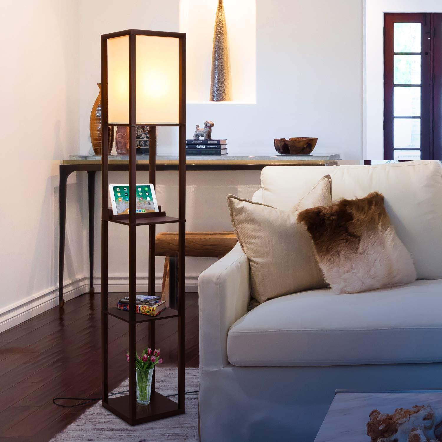 Lámpara de Pie Brightech Maxwell con Estantes y Carga Inalámbrica